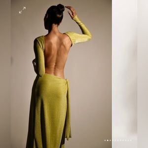 Christina Backless Maxi Wrap Dress Green Shimmer